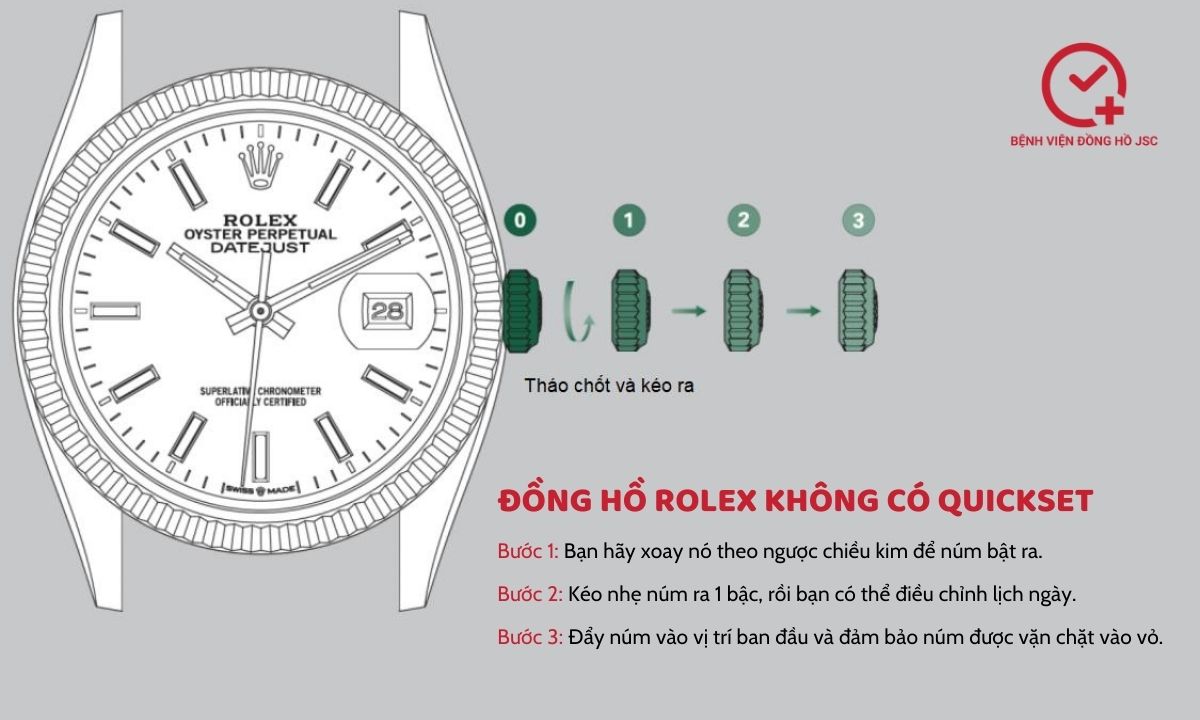 Cách chỉnh ngày đồng hồ Rolex không có Quickset