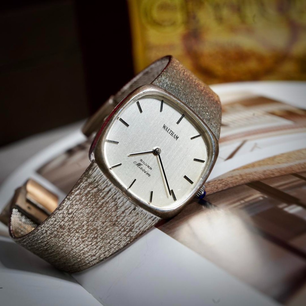 Đồng Hồ Waltham 925 Silver Square Bracelet Watch Micro Flaw