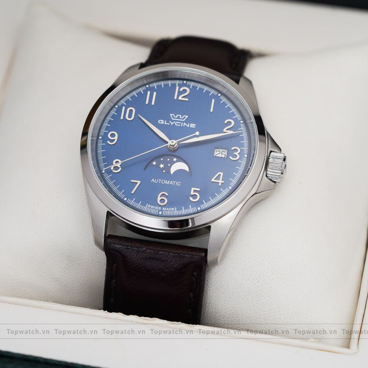 Đồng hồ Glycine Men GL0385 Combat Classic Moonphase 40mm Blue Dial